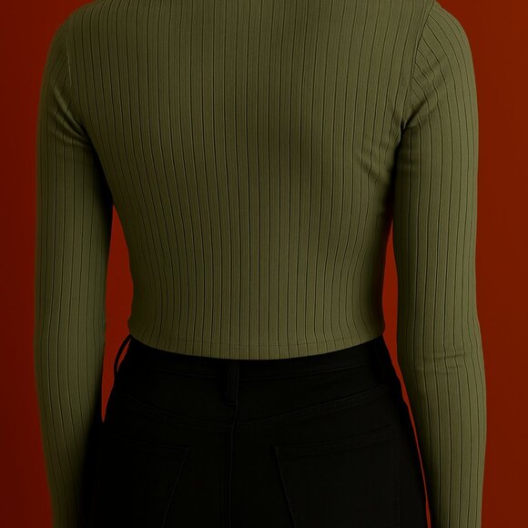 Olive green ribbed blouse with buttons - Size S - Picture 2 of 3